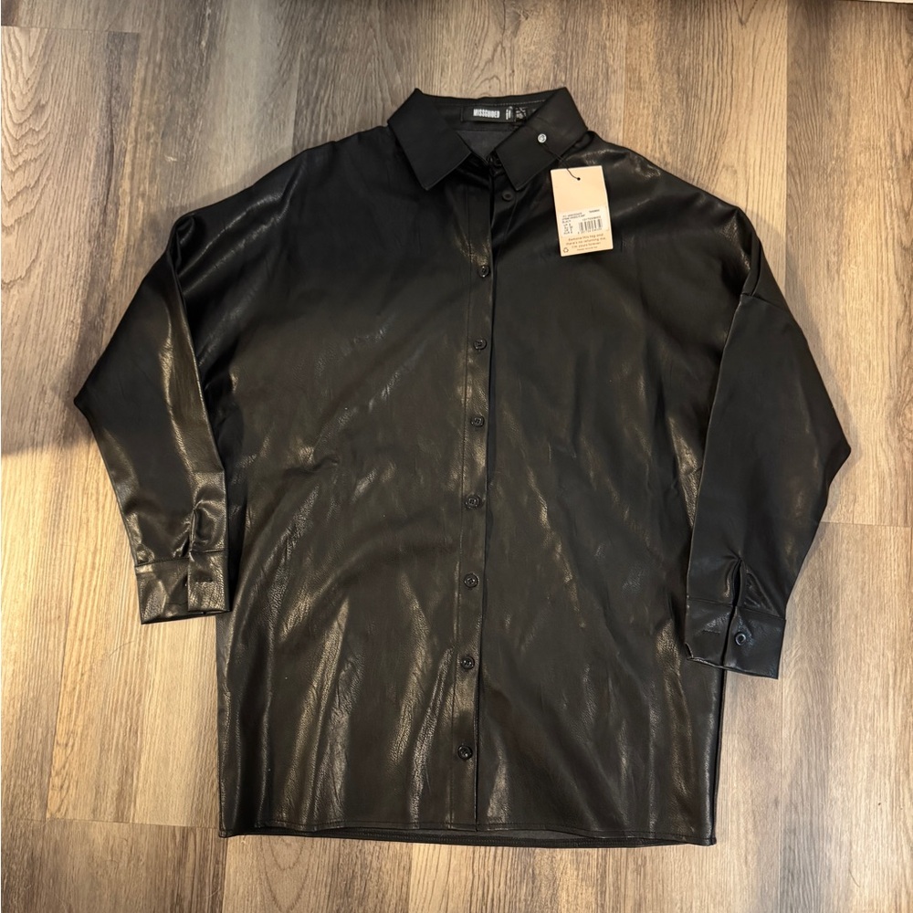 Missguided NWT Women’s Extreme Oversized Faux Leather Button Up Shirt